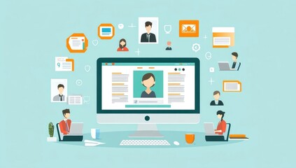 Online Personal Profile Vector Illustration on Computer Screen