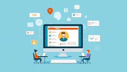 Online Personal Profile Vector Illustration on Computer Screen