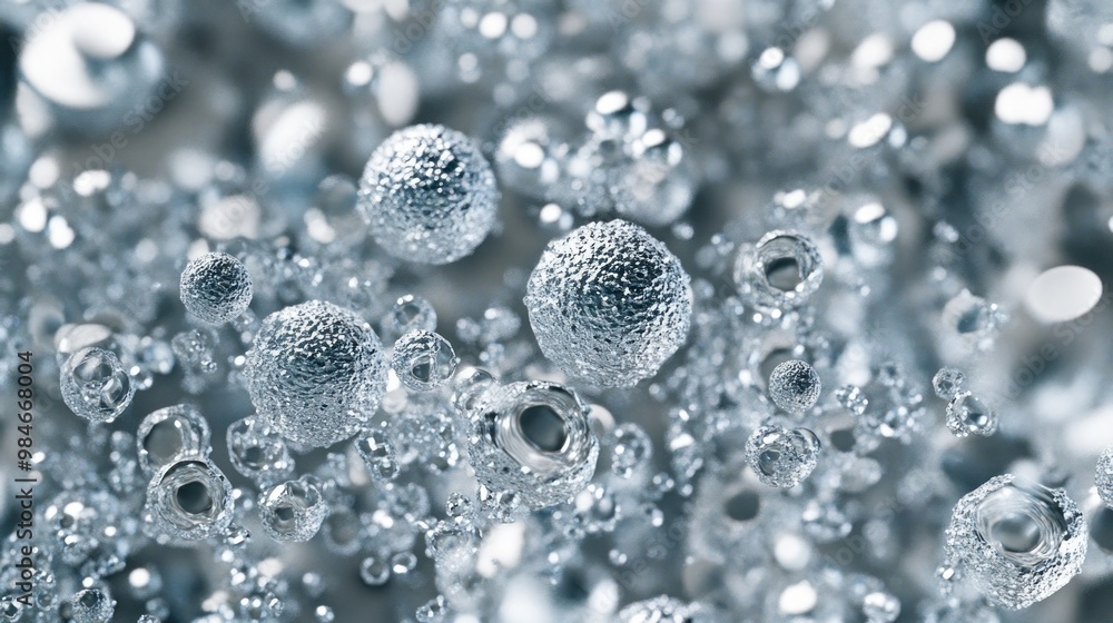 Poster a close-up view of bubbles, showcasing their spherical shapes and textures in a fluid medium.