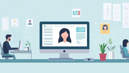 Online Personal Profile Vector Illustration on Computer Screen