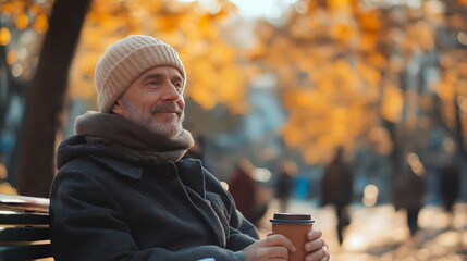 A Man Enjoying Coffee in a Park Setting: Perfect for Lifestyle and Relaxation Themes