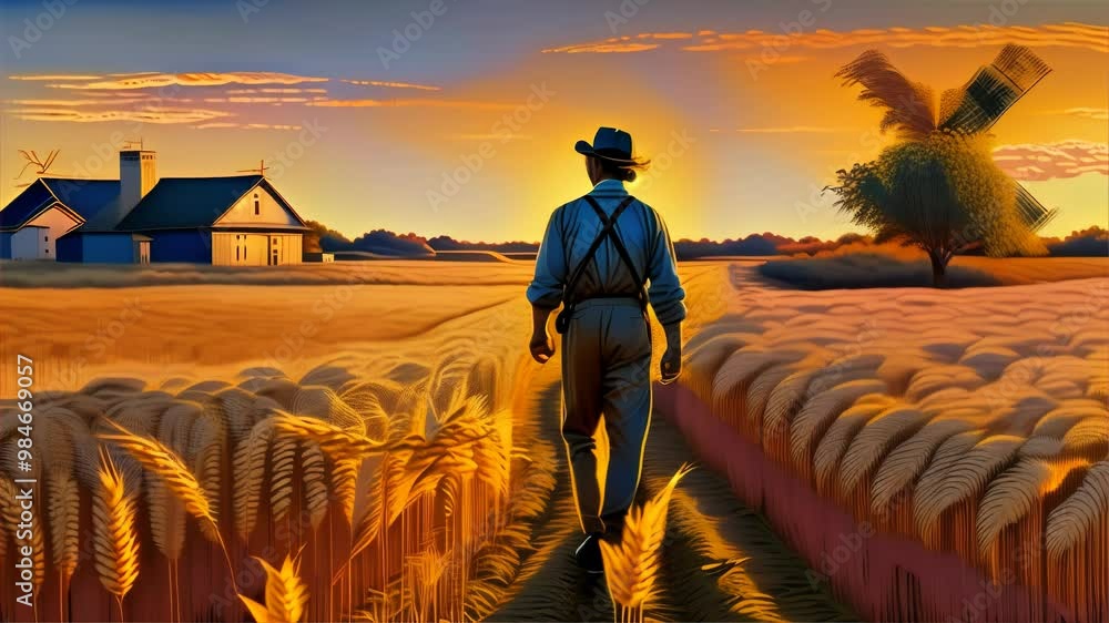 Poster animated video of a man walking through a forest, towards the light.. ai generation