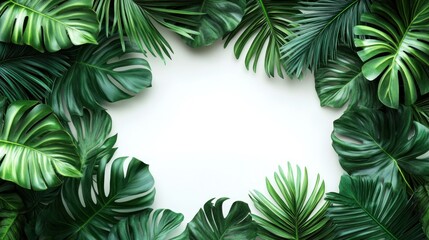 A border of lush green leaves surrounds a blank space, ideal for text or design elements.