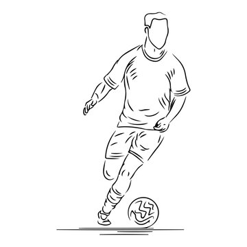 recommend clip art: a football player dribbling the ball in black and white line art illustration