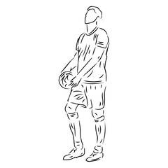 men football player holding a ball line art illustration in black and white