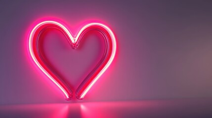 A glowing pink neon heart shape against a soft background, symbolizing love and affection.