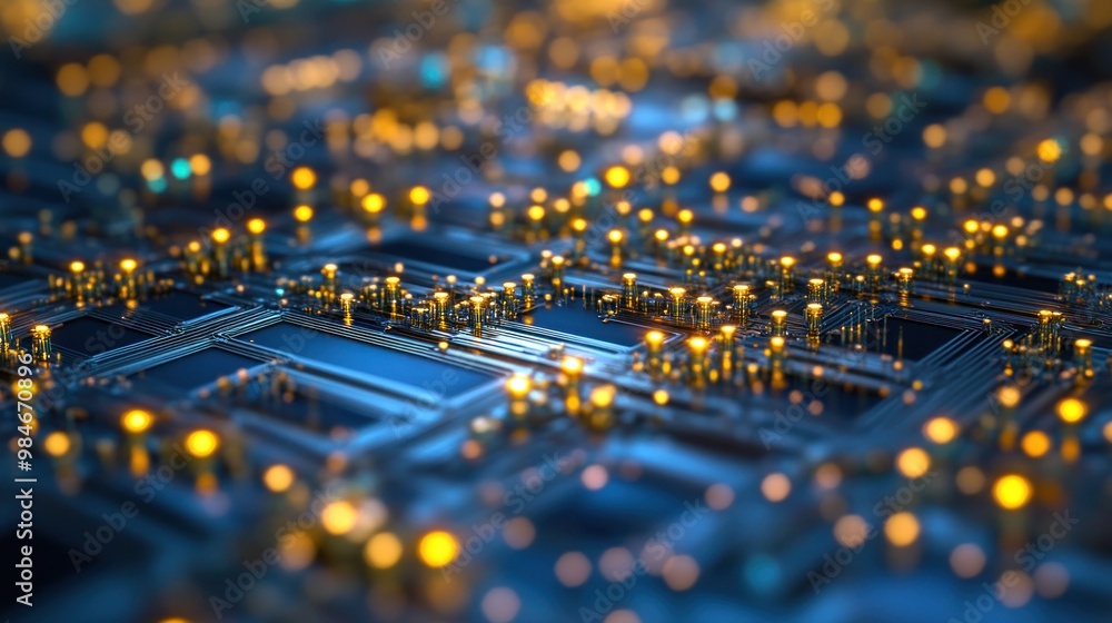 Aufkleber a close-up view of a circuit board with glowing elements, representing technology and innovation.