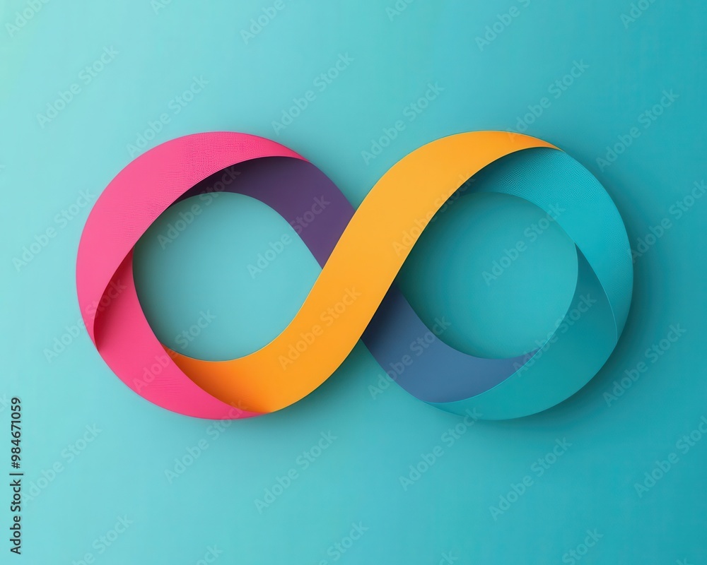 Wall mural abstract infinity loop with business icons flowing through it, efficiency, continuous business impro