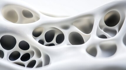 Abstract representation of interconnected organic forms with varying shapes and sizes.