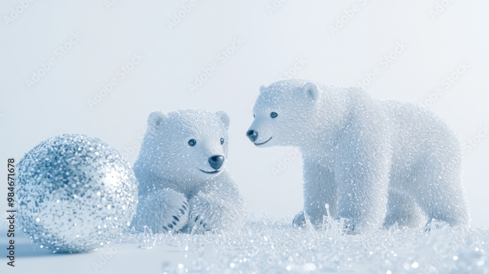 Sticker Two sparkling polar bear figurines surrounded by glittering decorations.