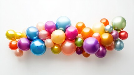 A cluster of colorful balloons in various sizes, displayed on a white background to emphasize festivity and joy