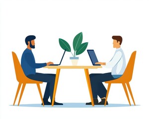 Office environment with employees using interconnected devices for seamless communication, integration, digital office efficiency