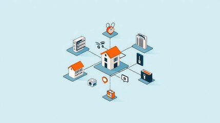 Network diagram of a business web connecting multiple tools and resources, integration, business network architecture