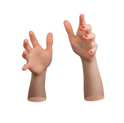 Woman s hand reaching out, palm open and ready to hold or take something, isolated on white