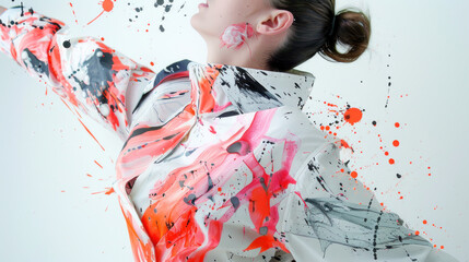 Fototapeta premium A creative lifestyle where clothing changes color and pattern based on the wearer's emotions, turning every outfit into a living canvas
