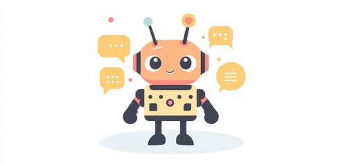 Illustration of Modern Cute Robot with Large Eyes and Vibrant Colors