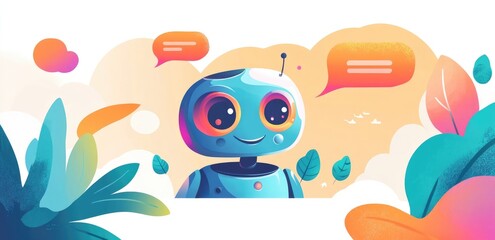 Fototapeta premium Illustration of Modern Cute Robot with Large Eyes and Vibrant Colors