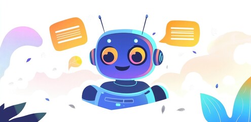 Illustration of Modern Cute Robot with Large Eyes and Vibrant Colors