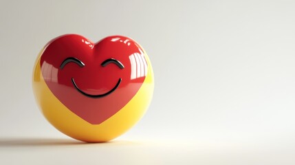 A glossy heart-shaped figurine with a smiling face, symbolizing love and positivity.