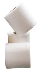 White tissue paper rolls in stack isolated with clipping path in png file format