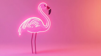 Fototapeta premium A glowing neon flamingo sculpture against a colorful gradient background.