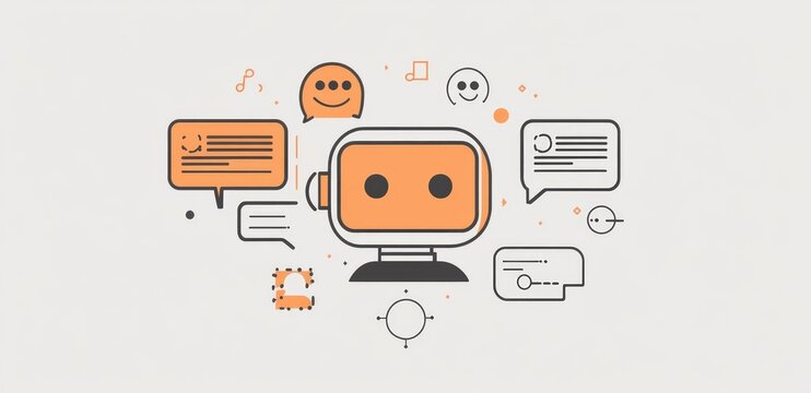 orange robot with chat bubbles, simple design clip art preview
