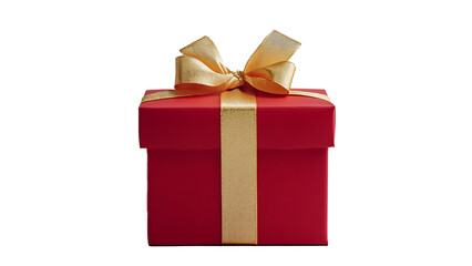 A red gift box with a gold ribbon bow. Isolated on transparent background.