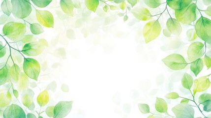A soft, watercolor illustration of green leaves framing a blank space for text or design.