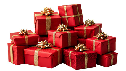 Obraz premium A red gift box with a gold ribbon bow. Isolated on transparent background.