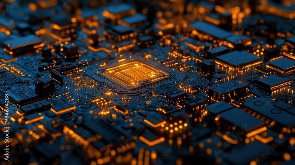Aufkleber a close-up view of a circuit board with glowing components, showcasing technology.