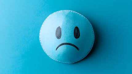 Sad face on blue background. Blue monday concept.