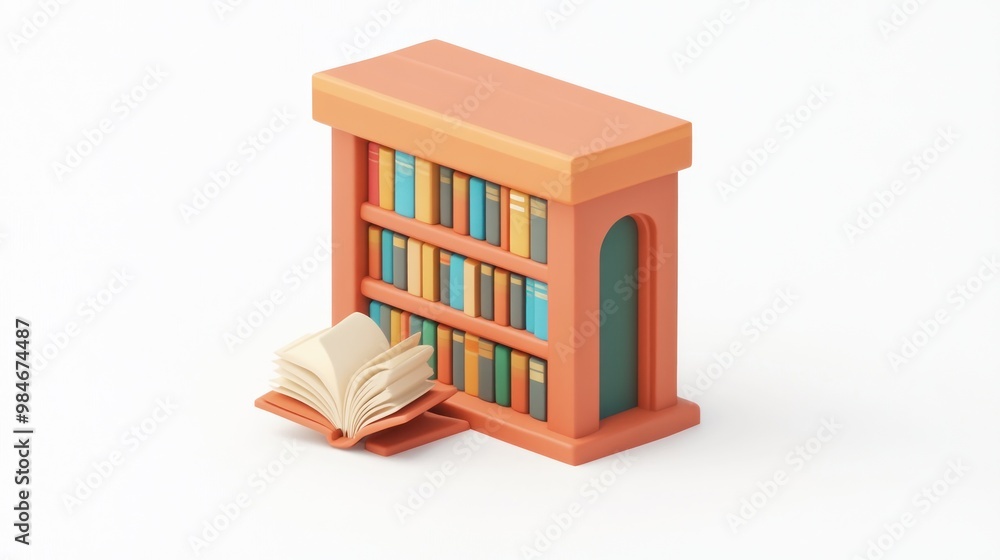 Aufkleber a stylized bookshelf with an open book beside it, representing reading and knowledge.