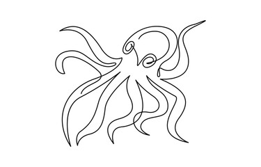 Continuous line drawing of octopus. One line of cephalopod. Marine animal concept continuous line art. Editable outline. Continuous Line Drawing of an Octopus