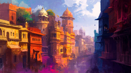 Obraz premium an Indian cityscape with vibrant colors.