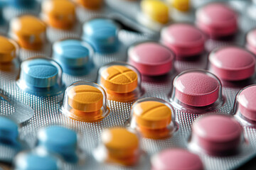 Comprehensive Pain Management Colorful Pain Relief Pills in Blister Pack Symbolizing Pharmaceutical Industry's Role in Addiction Management and Risk Mitigation