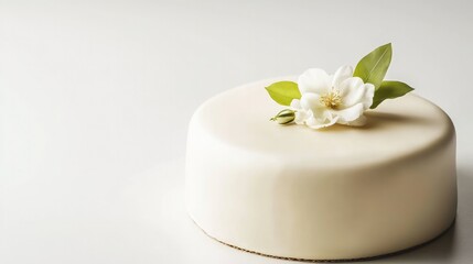 A minimalist anniversary cake with a sleek design and a single flower on top, isolated on a white background for a contemporary feel