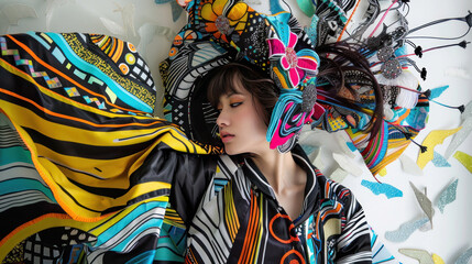 Fototapeta premium A creative lifestyle where clothing changes color and pattern based on the wearer's emotions, turning every outfit into a living canvas