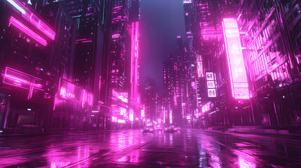 Ai generated. ai generative. neone glowing pink purple city urban future background landscape. graphic art. Neon District. Illustration