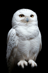 owl standing on its hind legs on black background