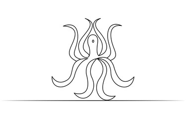 Continuous line drawing of octopus. One line of cephalopod. Marine animal concept continuous line art. Editable outline. Continuous Line Drawing of an Octopus