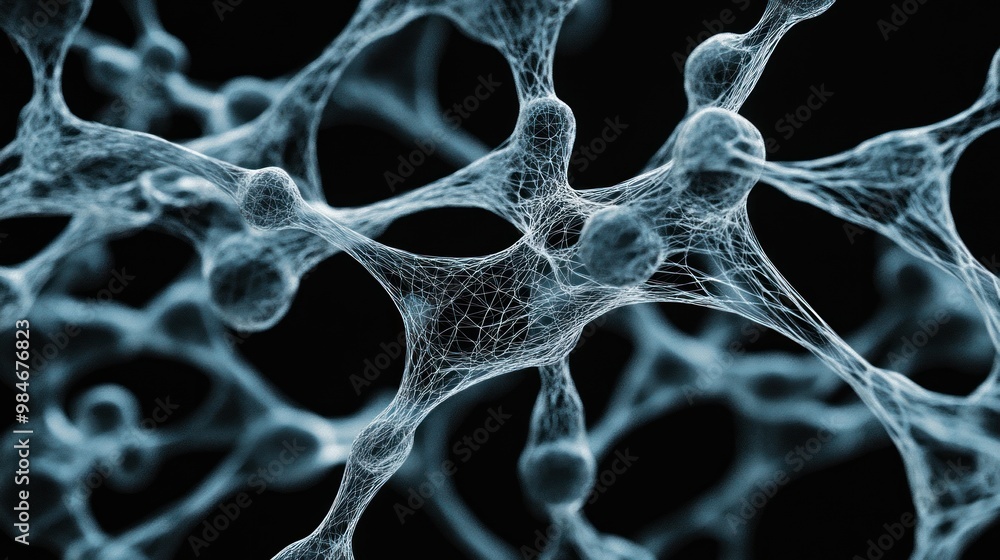 Poster a close-up view of interconnected cellular structures resembling a network.