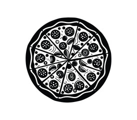 Pizza silhouette vector on white background