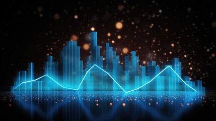 Fototapeta premium Abstract blue skyline with glowing lights, symbolizing growth and innovation.