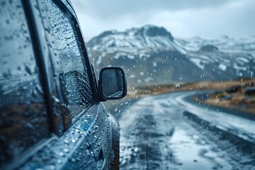 Scenic Rainy Drive Through Majestic Mountains
