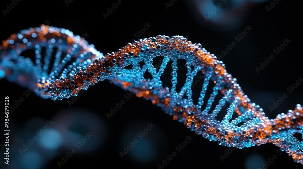 Poster a 3d rendering of a dna double helix structure showcasing its molecular complexity.