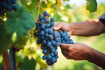 Obraz premium Hand picking Blue grapes from Blue grapes orchard