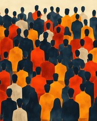Obraz premium Minimalist crowd of people design, simple outlines and minimal color, showing movement through clean shapes