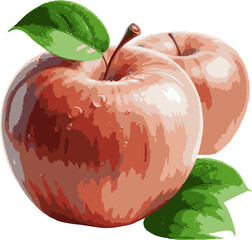 Fresh Apples with Green Leaf Illustration