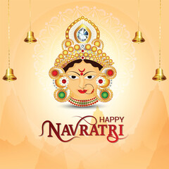 Happy navratri celebration greeting card with creative illustration of goddess durga
