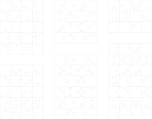 Illustration of six white puzzles, separate parts